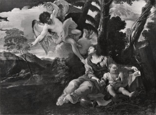Anonimo — Courtois Guillaume (Guglielmo Cortese) - sec. XVII - Agar e Ismaele nel deserto confortati dall'angelo — insieme